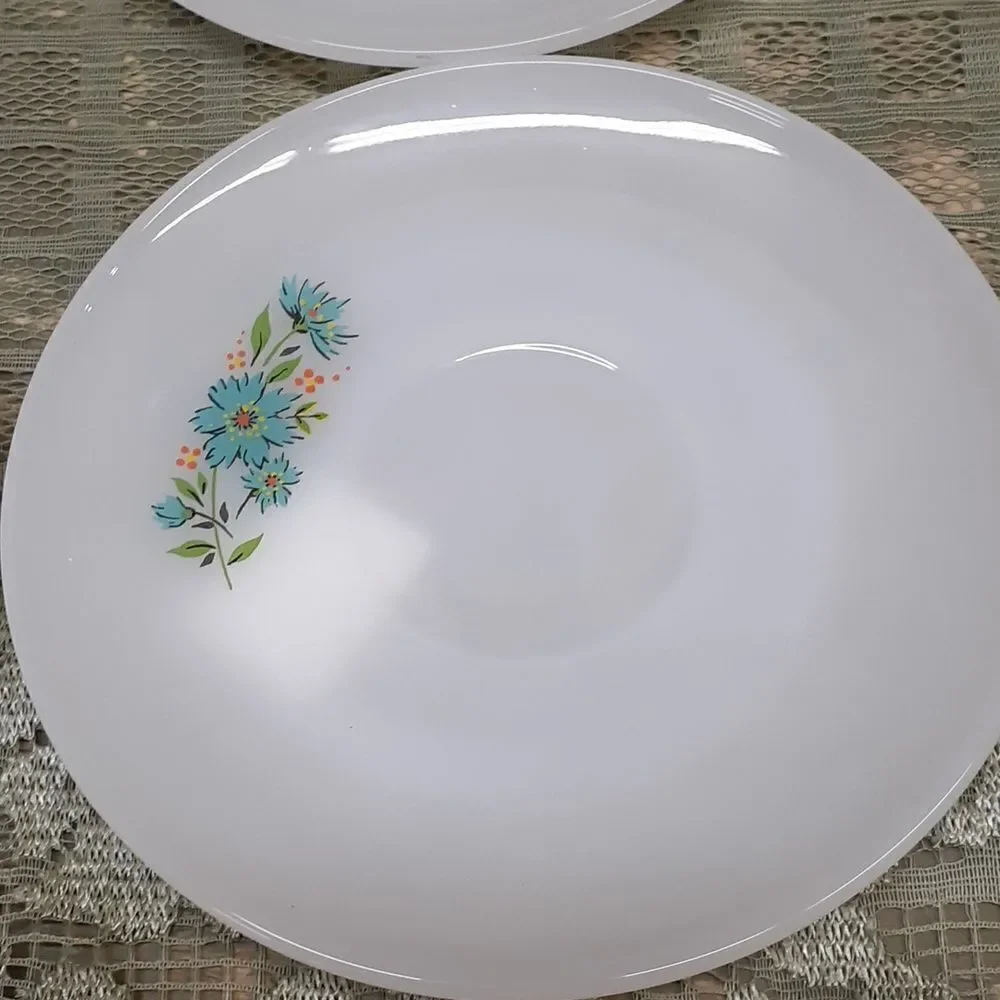 Vintage 5 pc Fire King‎ Anchor Hocking Blue Daisy Milk Glass Saucer 6”